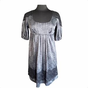 To The Max Black Grey Paisley Chiffon Dress Sz SMALL Lace Regency Whimsygoth